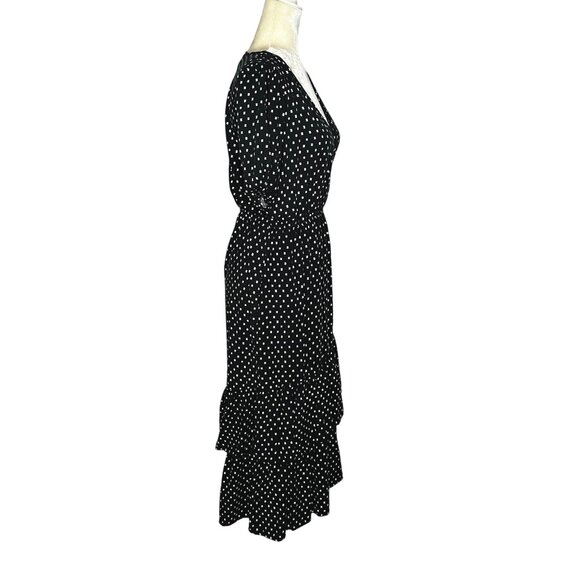 Knox Rose Black Wrap Midi Dress Medium Ruffle Hem Tassel Tie Geometric Print - Picture 5 of 10